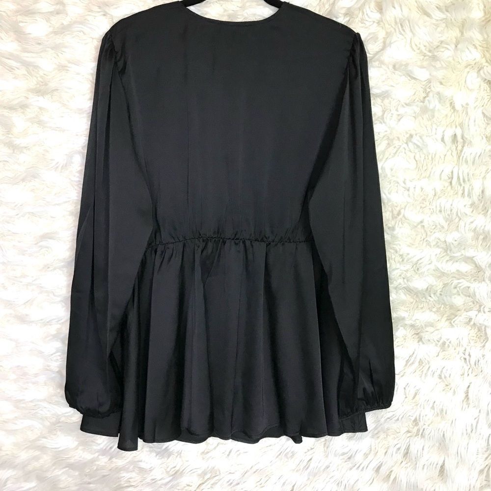 Torrid Peplum Blouse Deep Black, Satin Button Front Long Sleeve NWT 3X - Picture 7 of 13